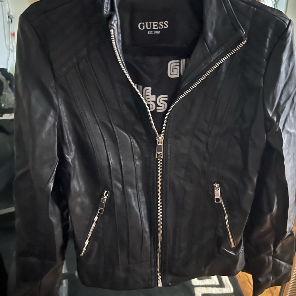 GUESS Quilted Black Leather Jacket for Women